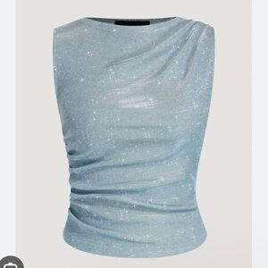 Cider Sparkle Light Blue Draped Sleeveless Tank